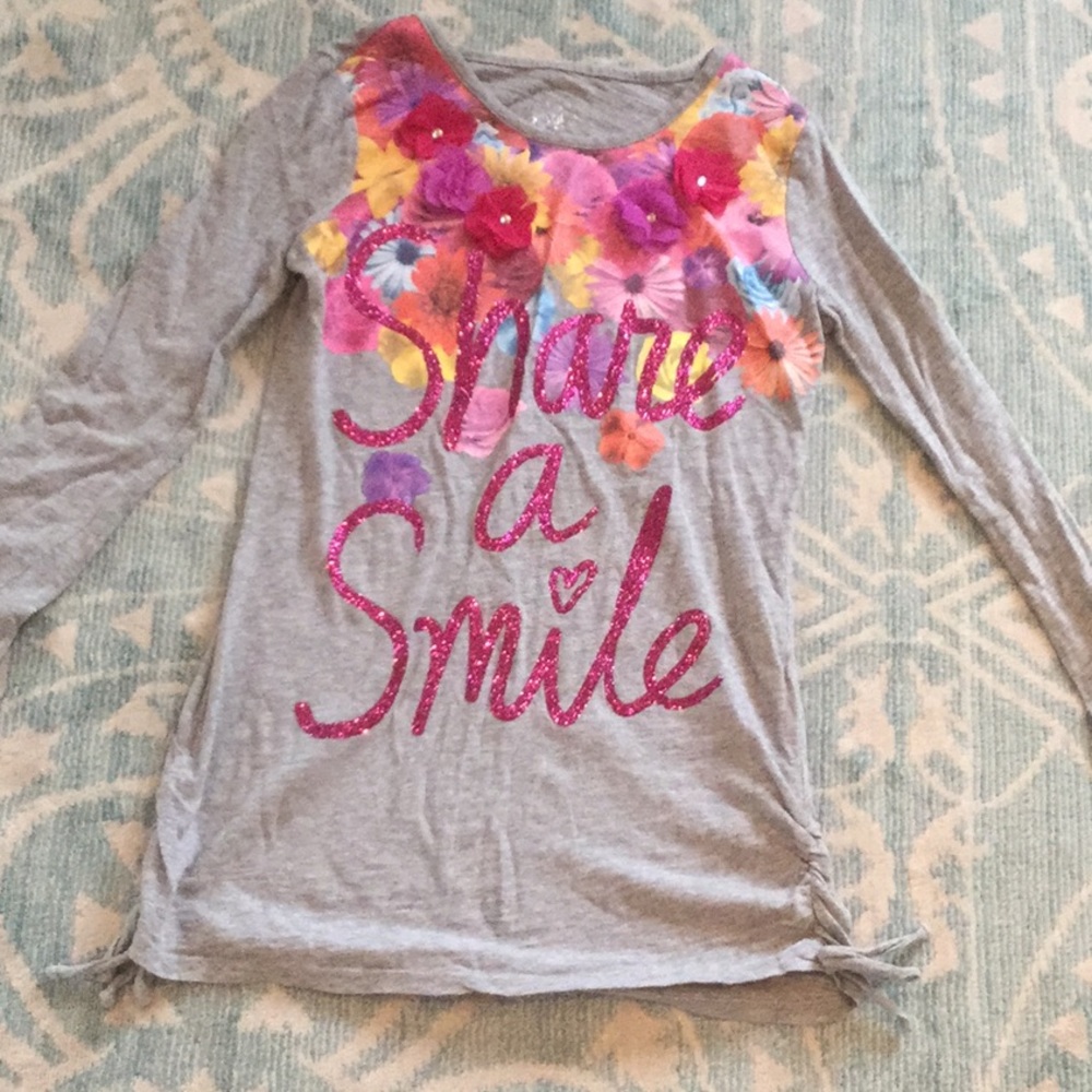 Justice share a smile flower gray long sleeve tee